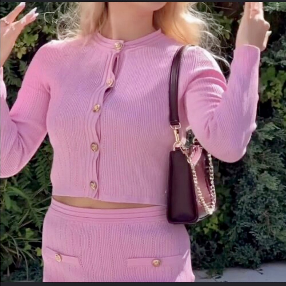 Zara NWT pink coord matching 2 piece skirt and button cardigan set - Picture 13 of 17